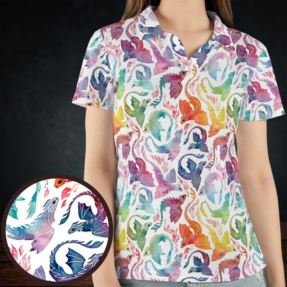 Dragon fire rainbow AOP Men/Women Polo Shirt -  - 4