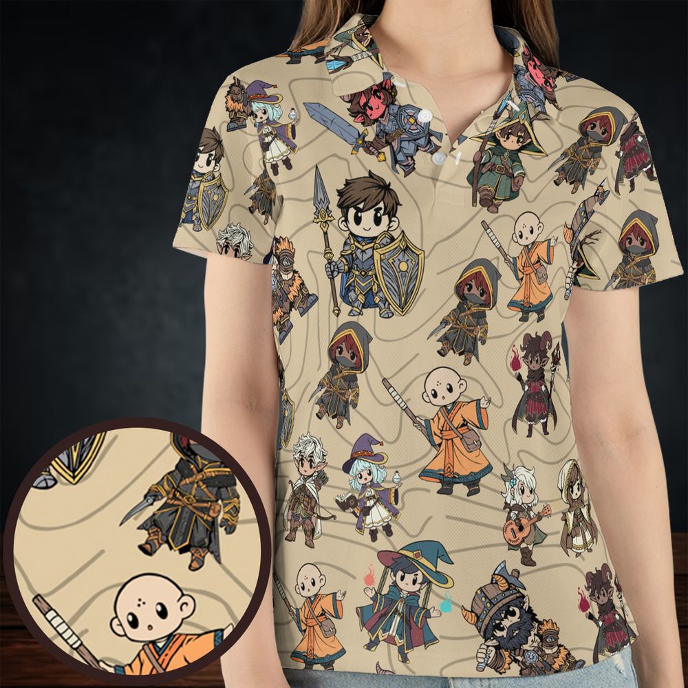 Chibi DnD Party – All Classes AOP Men/Women Polo Shirt -  - 4
