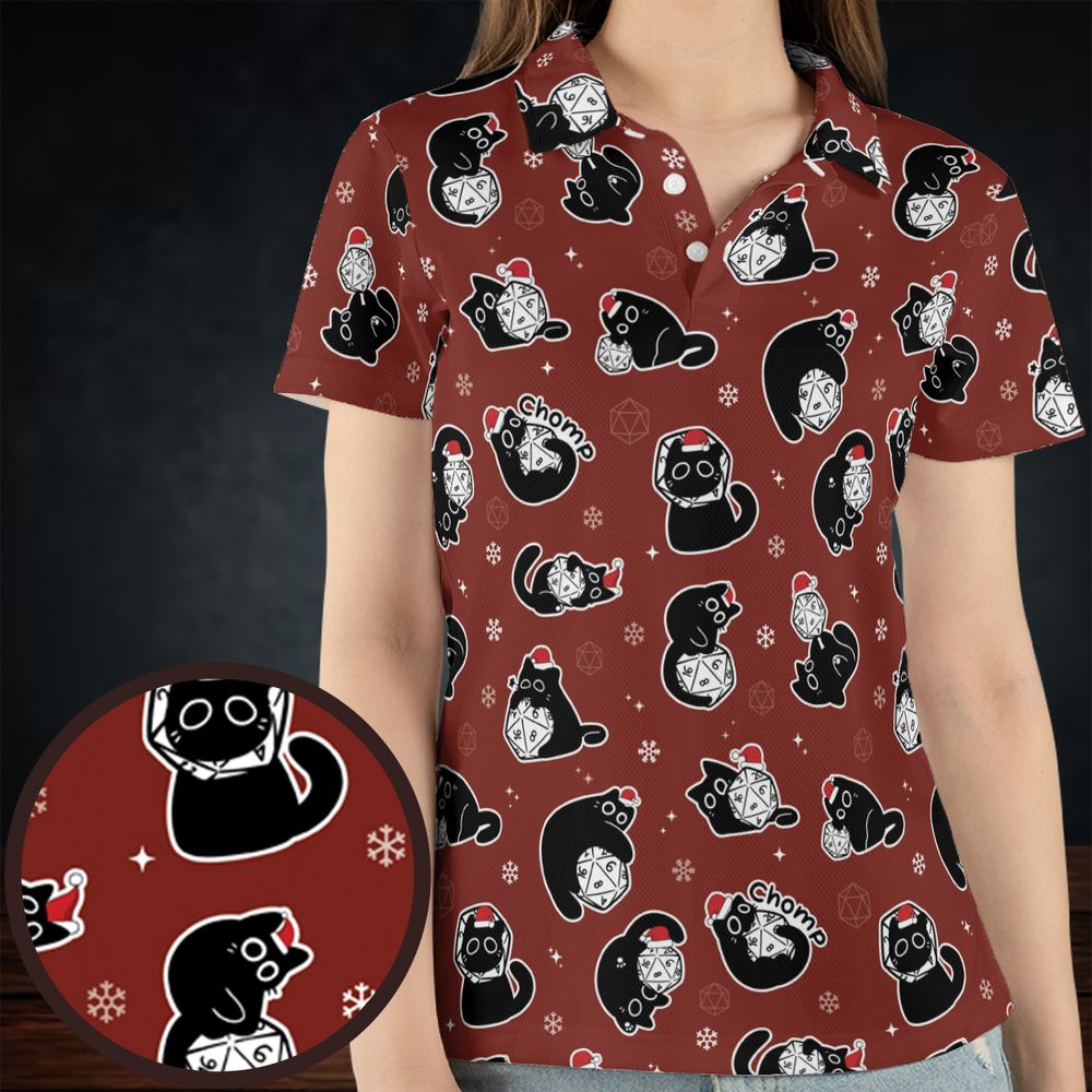 Christmas Black Cat Dice AOP Men/Women Polo Shirt -  - 4