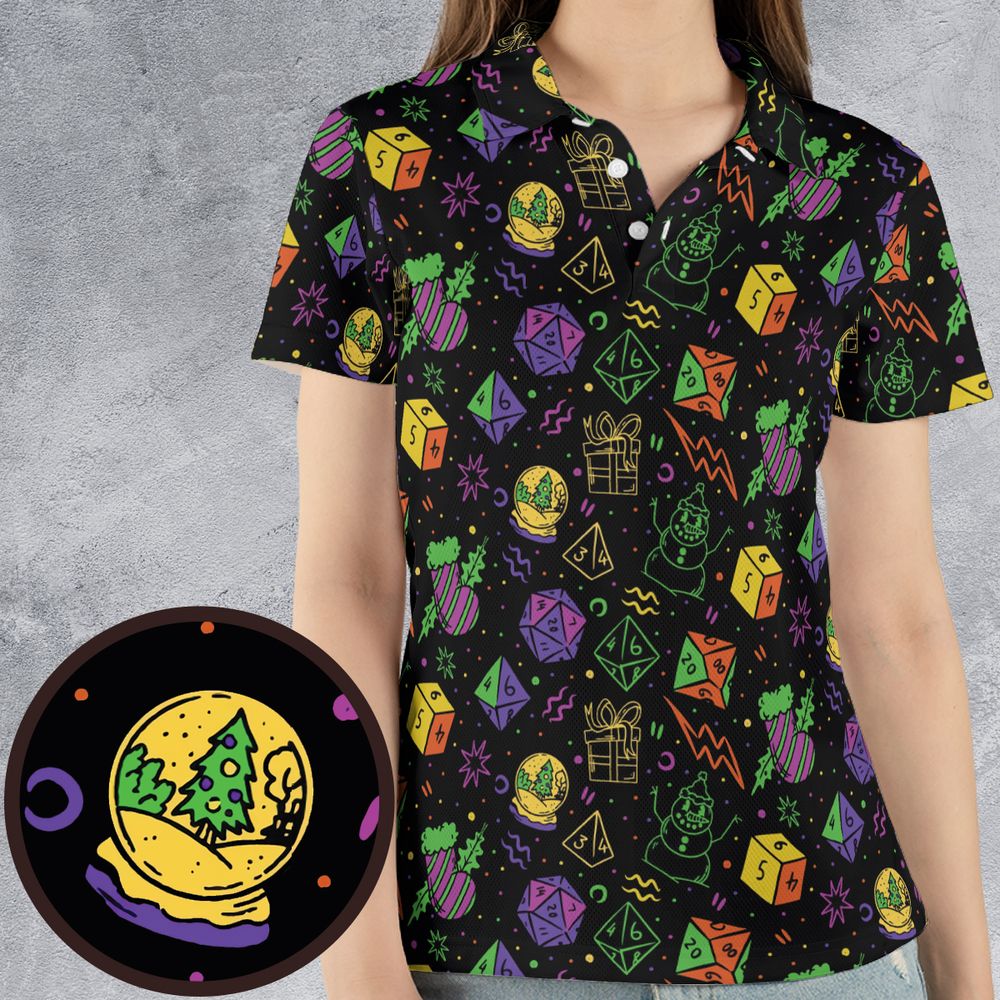 Christmas Role Playing Dice AOP Men/Women Polo Shirt -  - 4