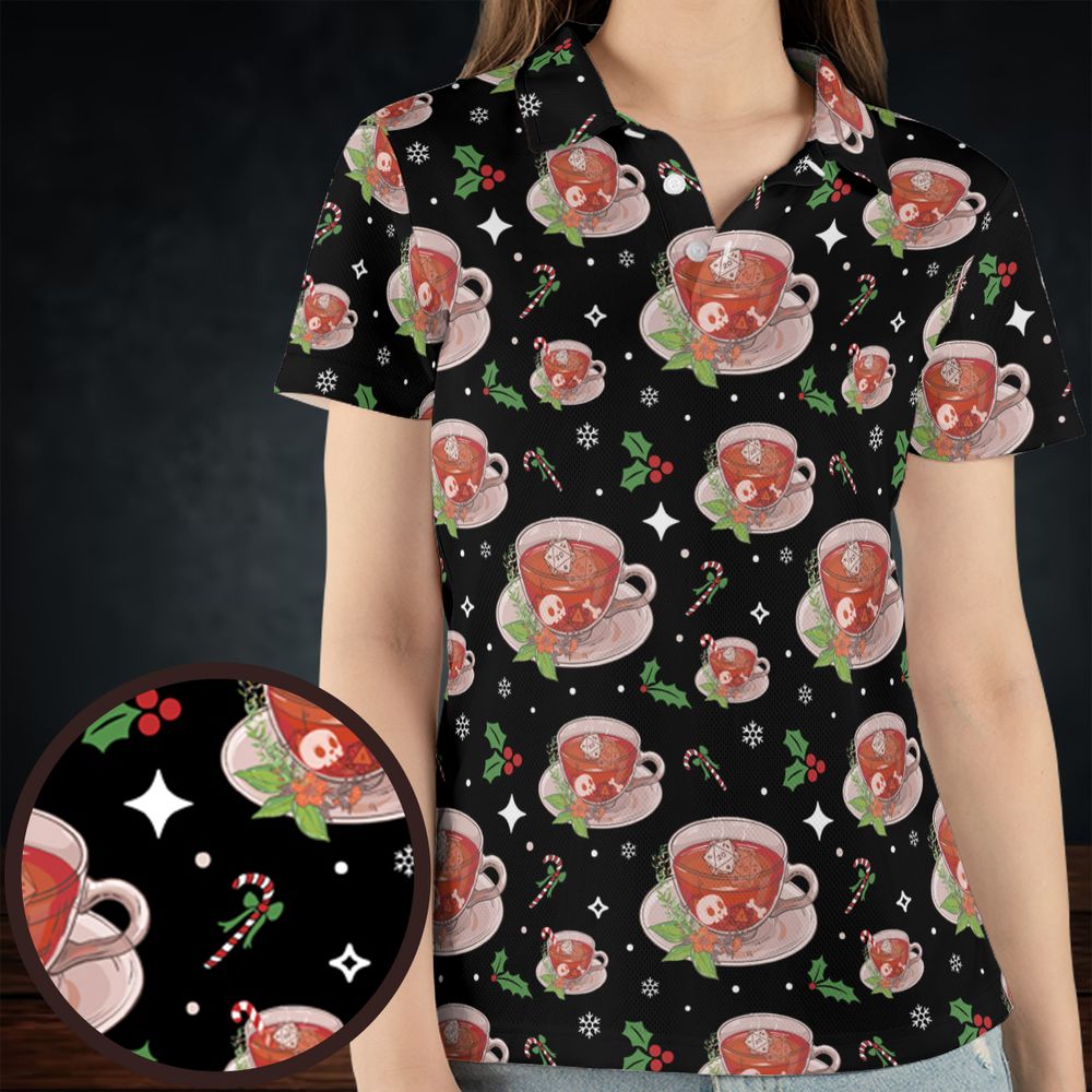 Cute DnD Christmas Tea AOP Men/Women Polo Shirt -  - 4