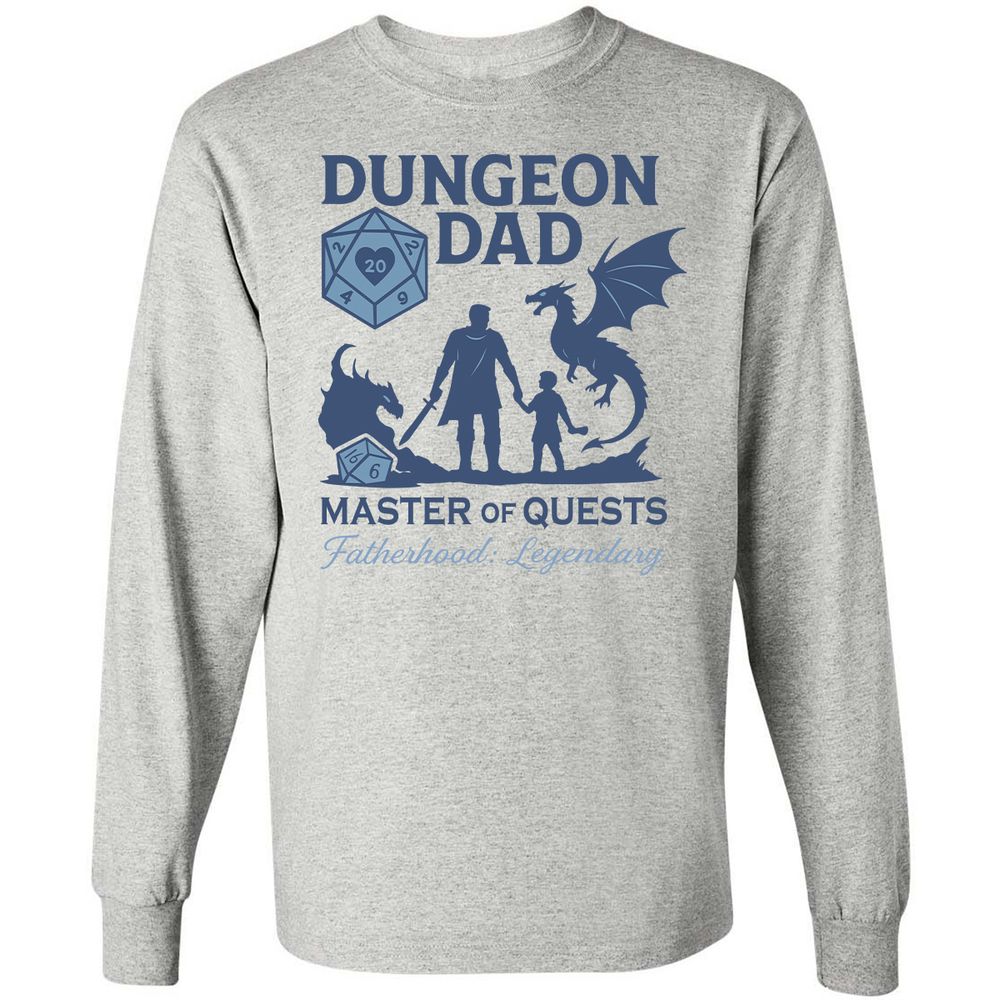 Dungeon Dad Master Of Quests Long Sleeve T-Shirt - Ash - 5