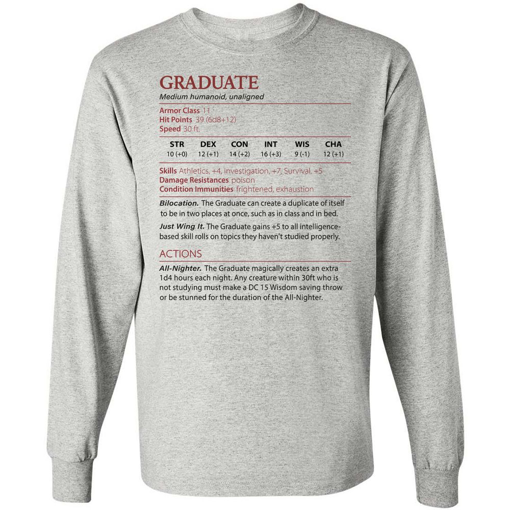 Graduate Stats Long Sleeve T-Shirt - Ash - 5