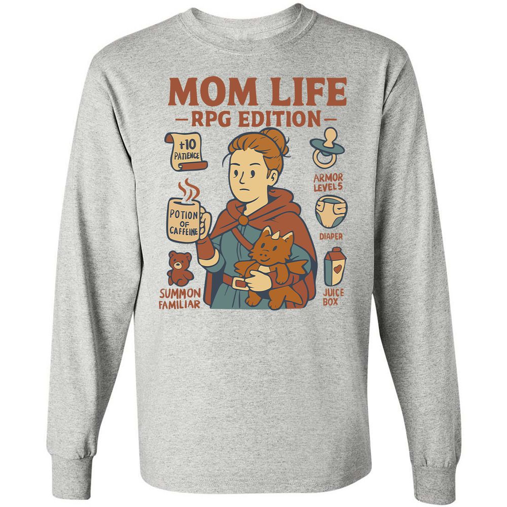 Mom Life RPG Edition Long Sleeve T-Shirt - Ash - 5