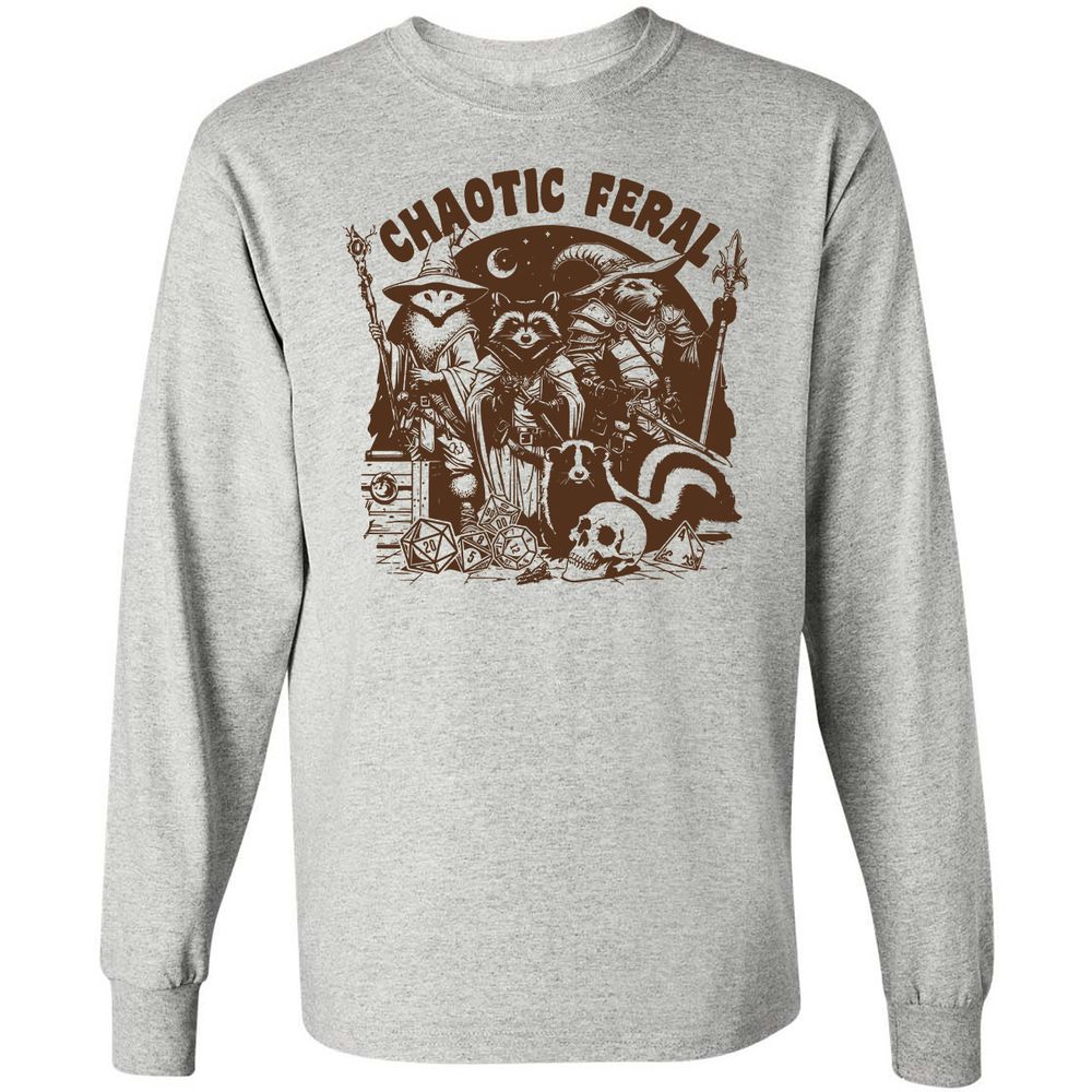 Raccoon Chaotic Feral Long Sleeve T-Shirt - Ash - 5