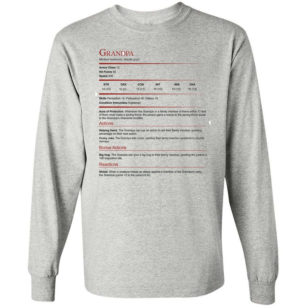 Grandpa Stat Block Long Sleeve T-Shirt - Ash - 5