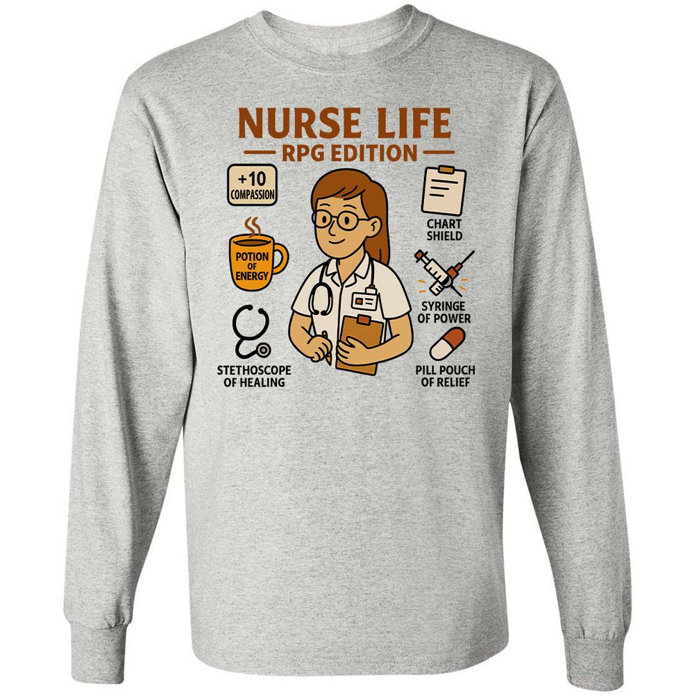 Nurse Life RPG Edition Long Sleeve T-Shirt - Ash - 5