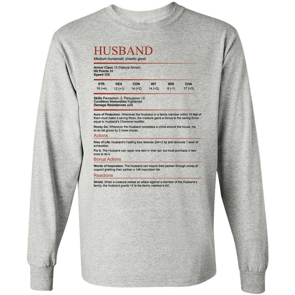 Husband White Long Sleeve T-Shirt - Ash - 5