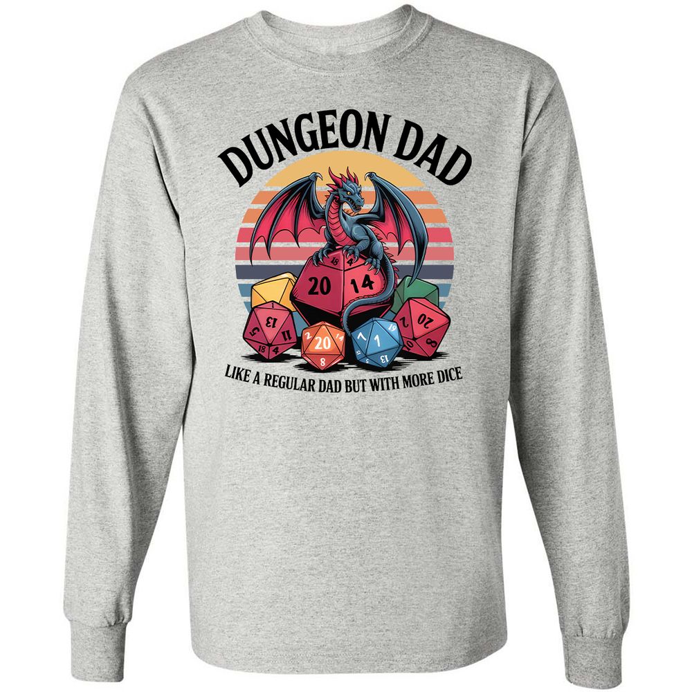Dungeon Dad With More Dice Long Sleeve T-Shirt - Ash - 5