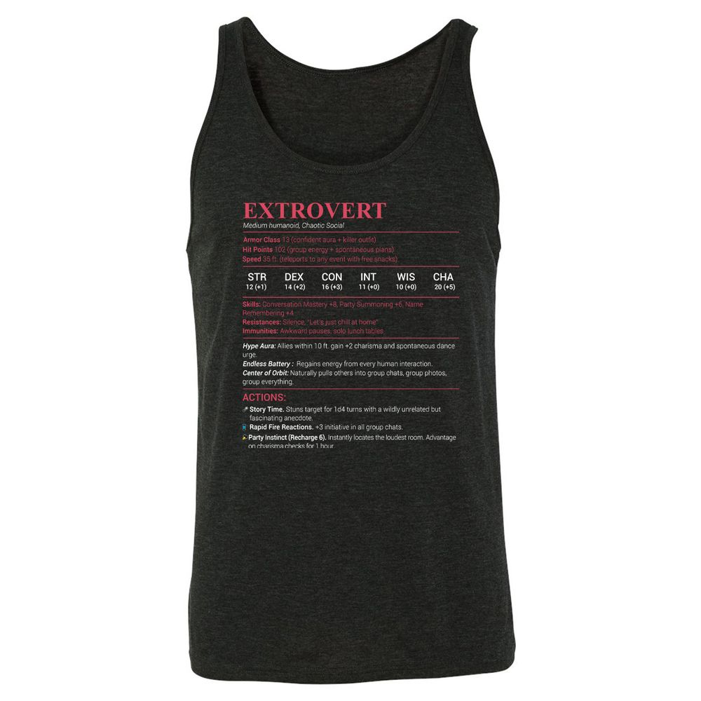 Extrovert Stats Unisex Jersey Tank - Charcoal Black Triblend - 5