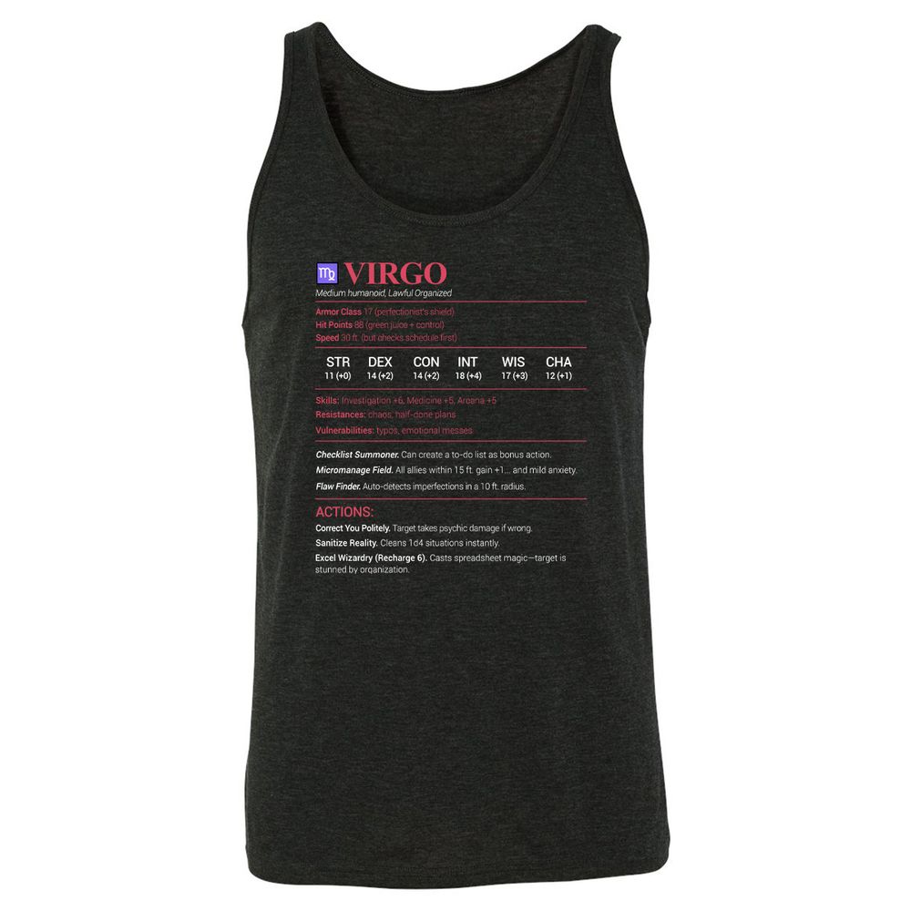 Virgo Stats Unisex Jersey Tank - Charcoal Black Triblend - 5