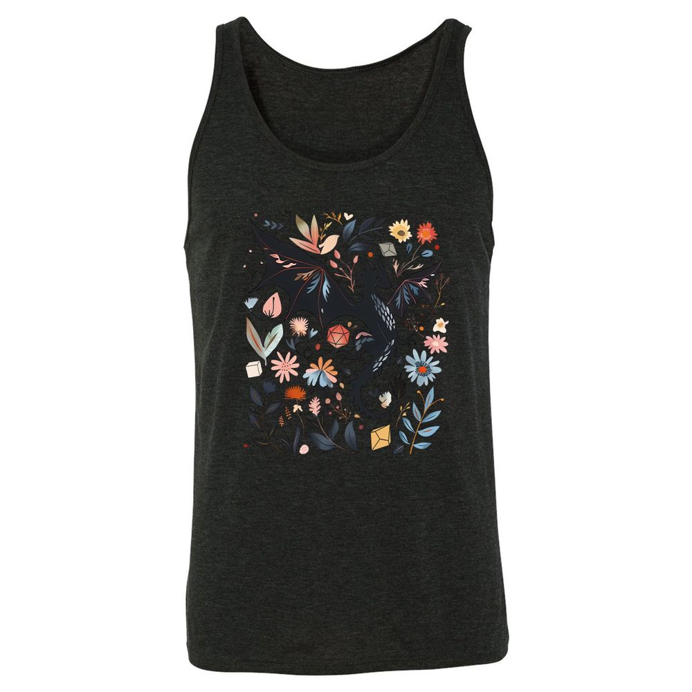 Floral DnD Dragon - Charcoal Black Triblend - 5