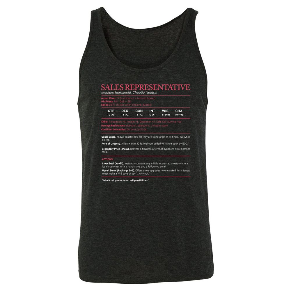 Sales Presentative Stats Unisex Jersey Tank - Charcoal Black Triblend - 5