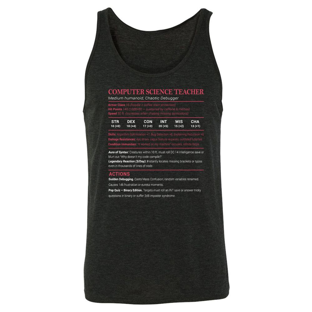 Computer Science Teacher Unisex Jersey Tank - Charcoal Black Triblend - 5
