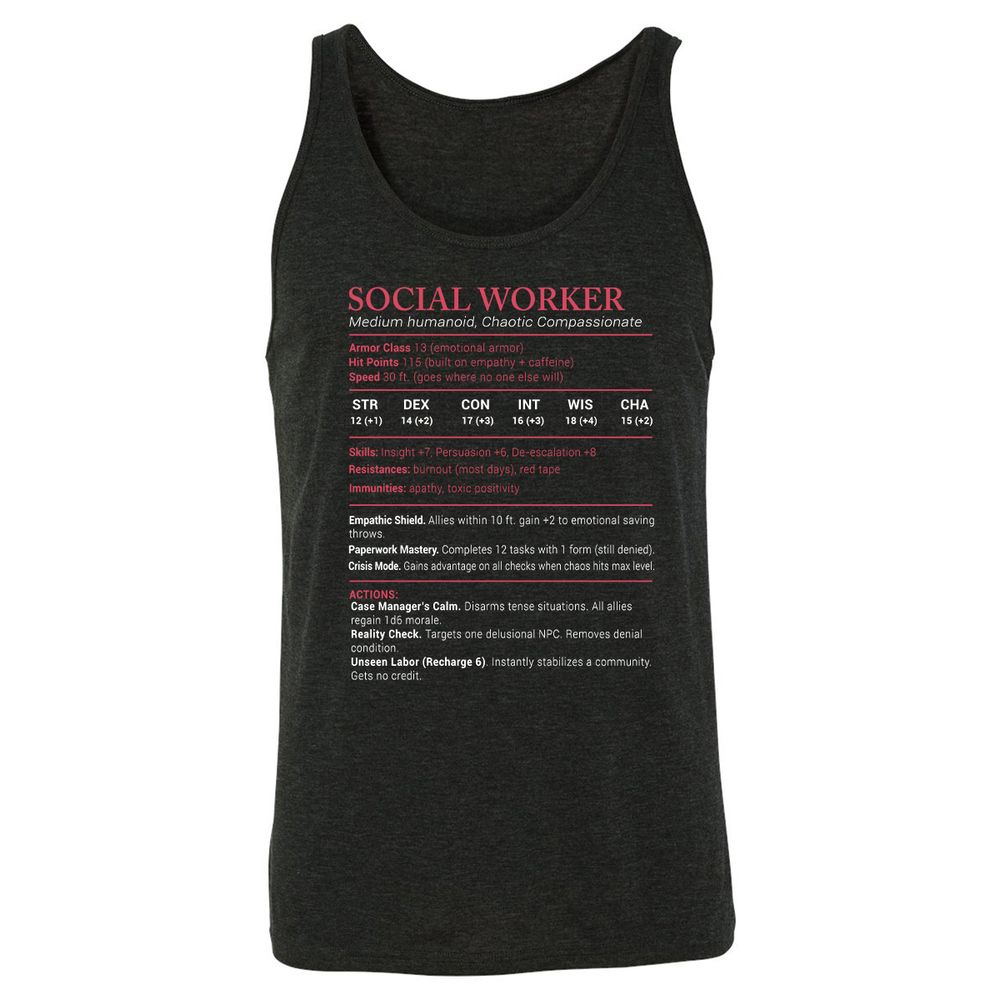 Social Worker Stats Unisex Jersey Tank - Charcoal Black Triblend - 5