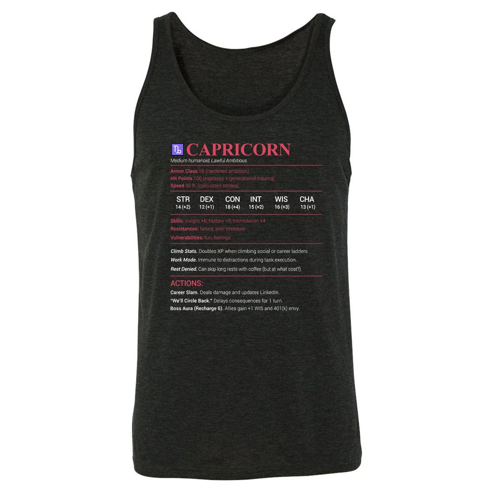 Capricorn Stats Unisex Jersey Tank - Charcoal Black Triblend - 5