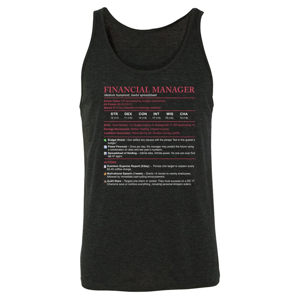 Financial Manager Stats Unisex Jersey Tank - Charcoal Black Triblend - 5