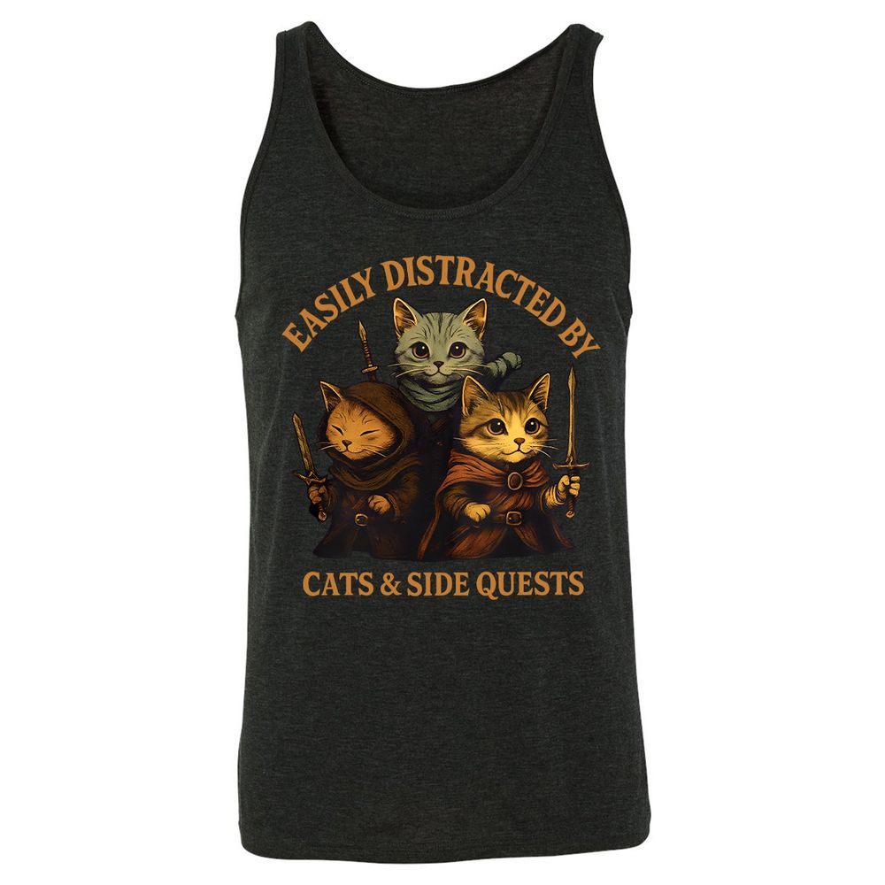 Easily Distracted By Cats & Side Quests Unisex Jersey Tank - Charcoal Black Triblend - 5