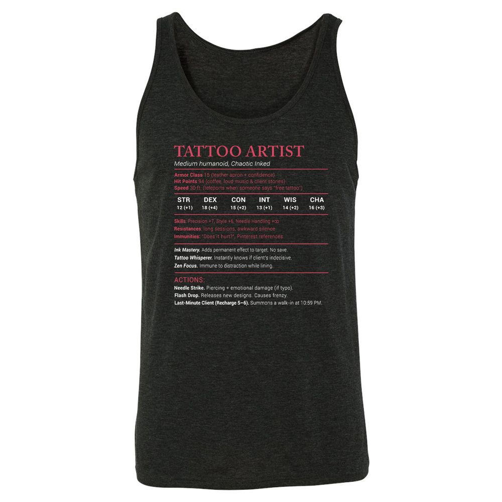 Tattoo Artist Stats Unisex Jersey Tank - Charcoal Black Triblend - 5