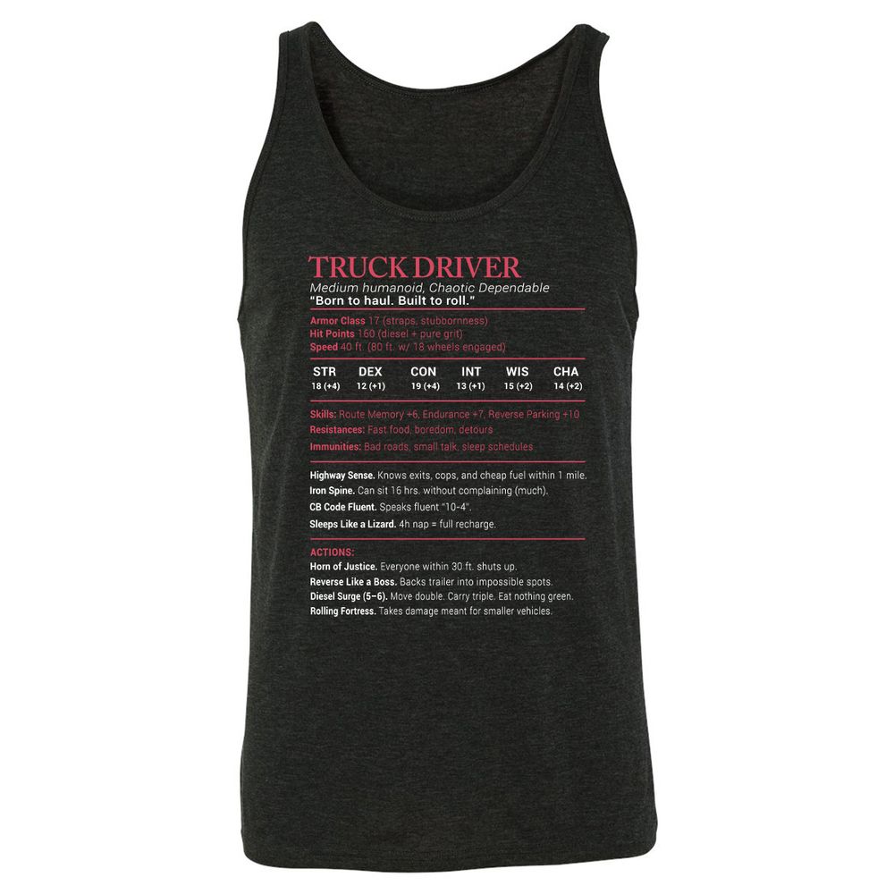 Truck Driver Stats Unisex Jersey Tank - Charcoal Black Triblend - 5