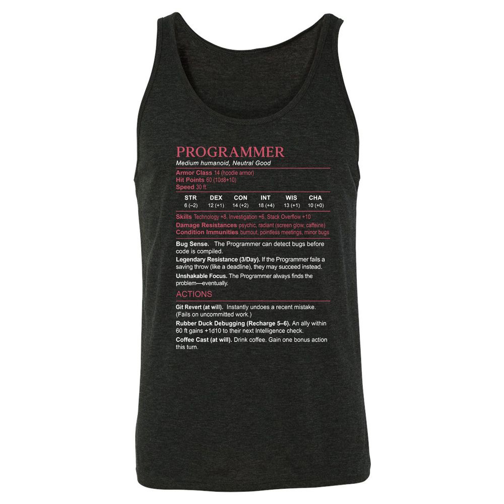 Programmer Stats Unisex Jersey Tank - Charcoal Black Triblend - 5