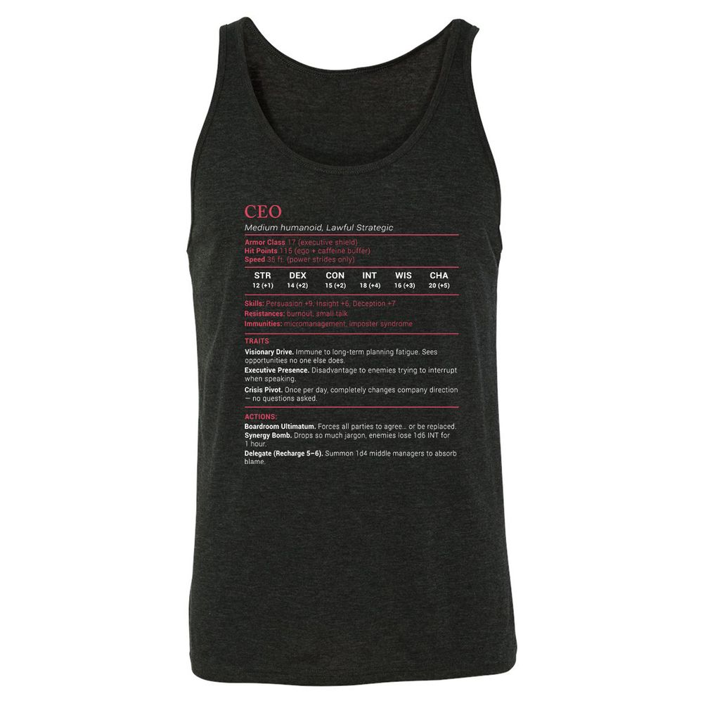 CEO Stats Unisex Jersey Tank - Charcoal Black Triblend - 5
