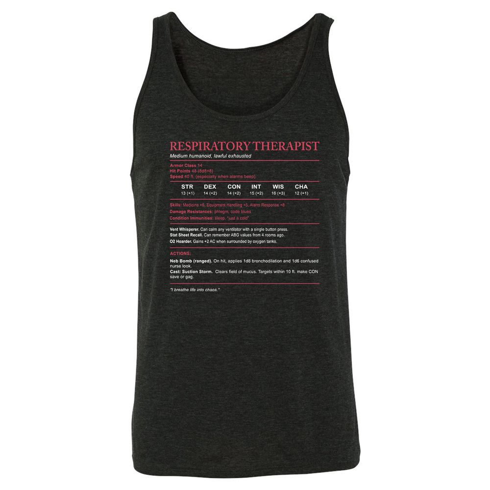 Respiratory Therapist Unisex Jersey Tank - Charcoal Black Triblend - 5