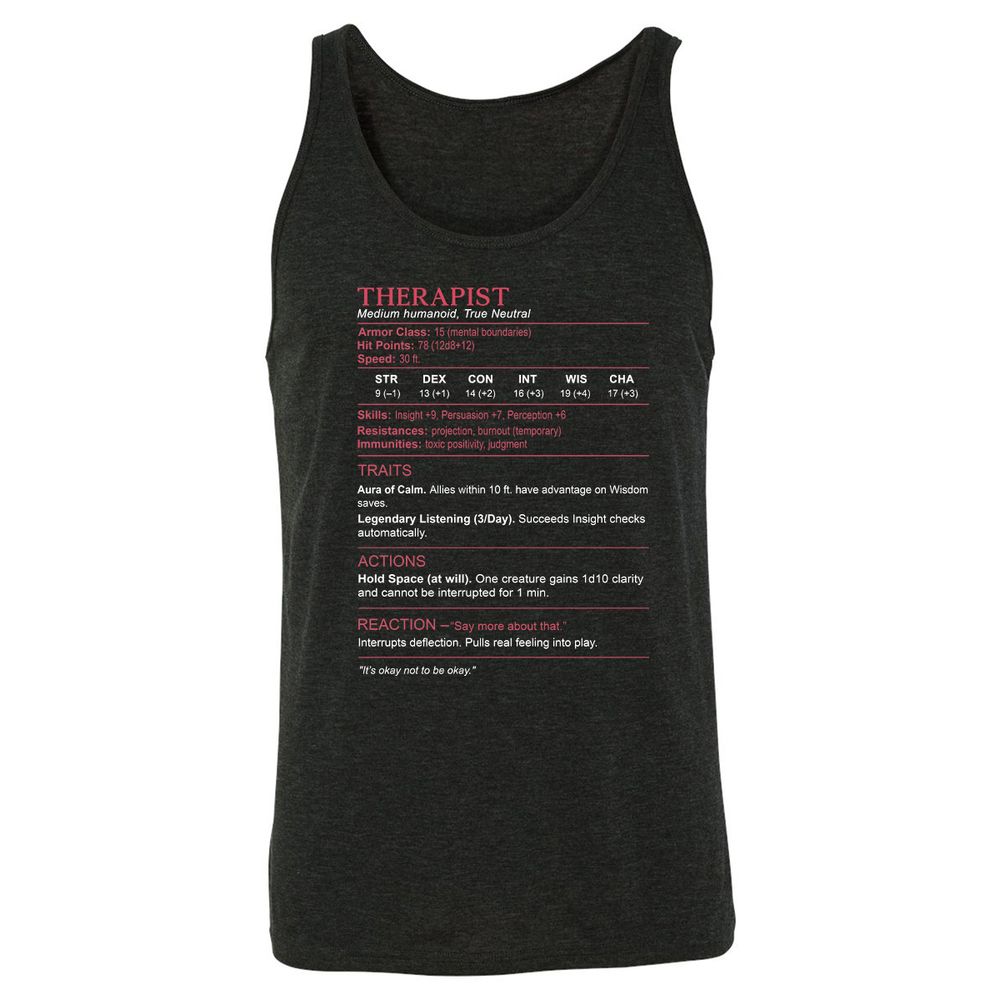 Therapist Stats Unisex Jersey Tank - Charcoal Black Triblend - 5