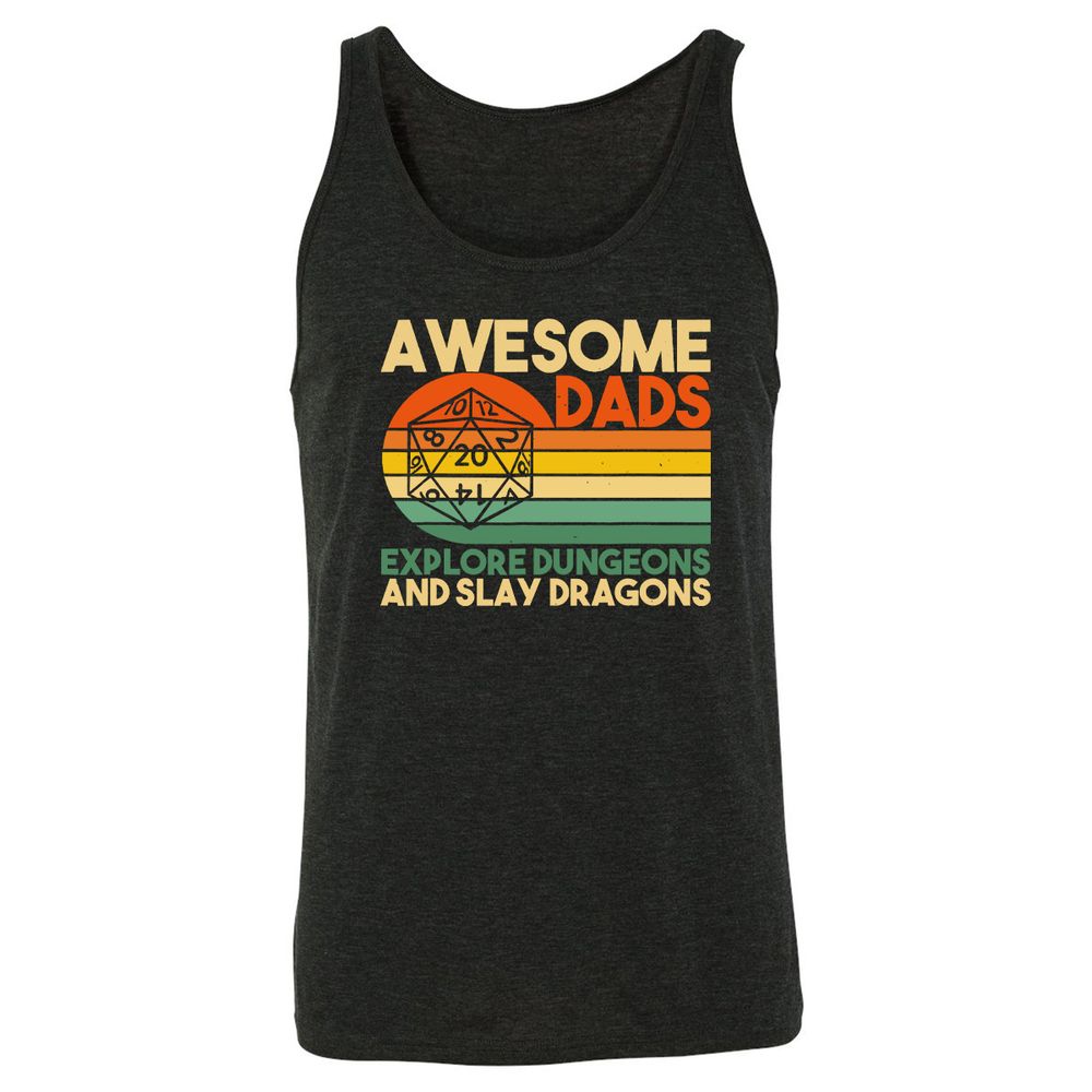 Awesome Dad Explore Dungeons Slay Dragons Unisex Jersey Tank - Charcoal Black Triblend - 5