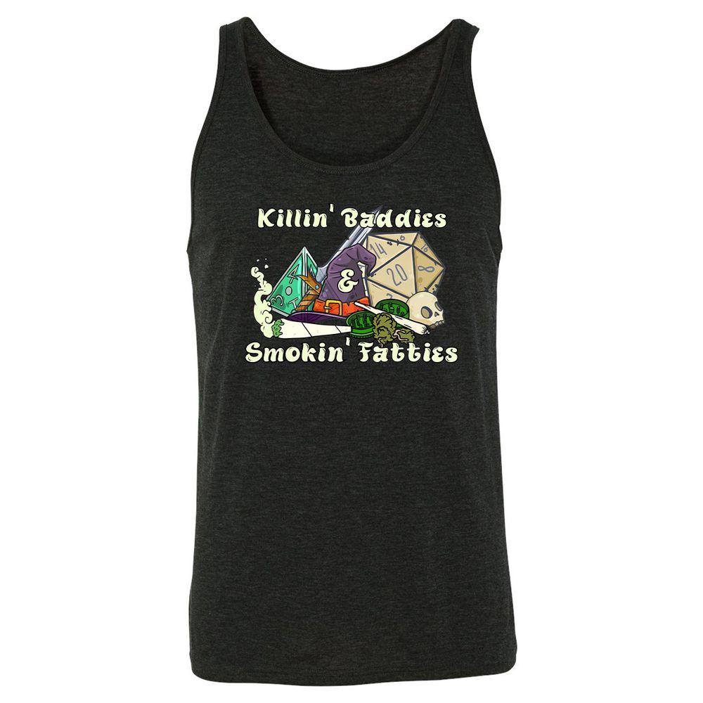 Killin' Baddies Smokin' Fatties Unisex Jersey Tank - Charcoal Black Triblend - 5