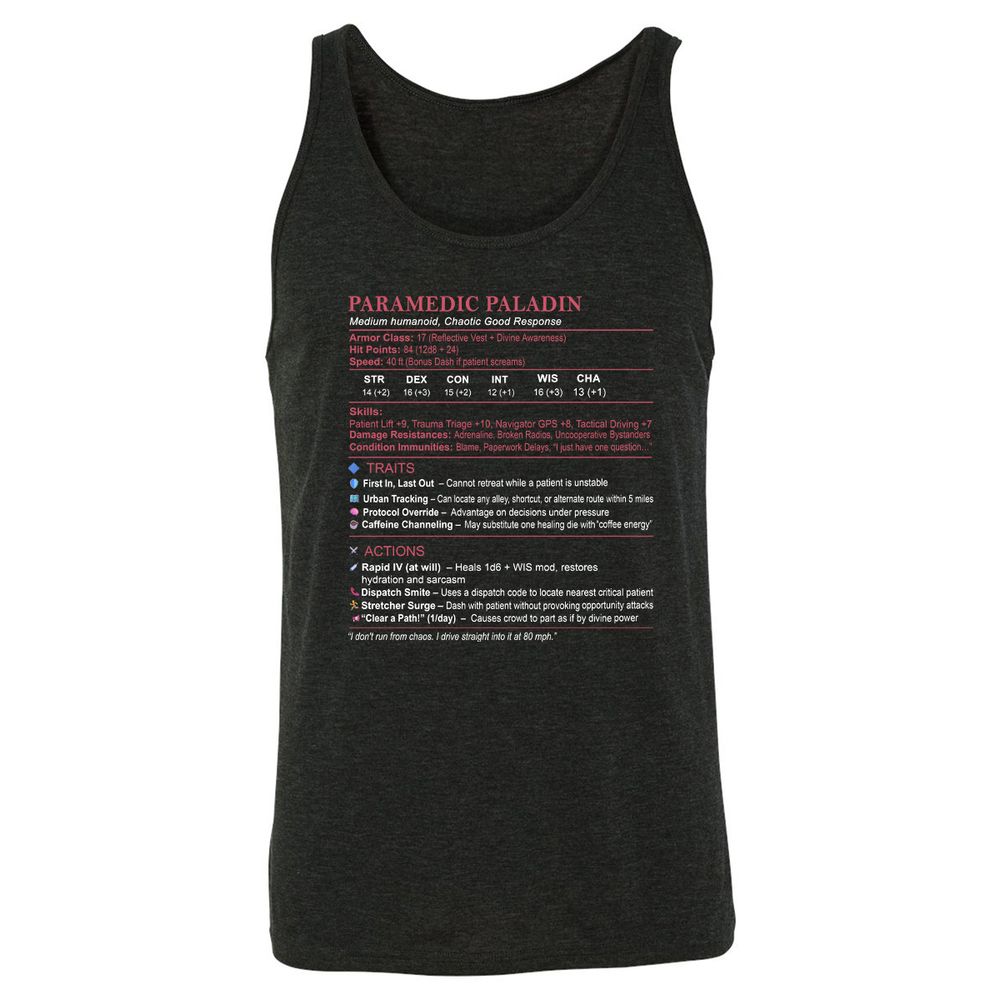 Paramedic Stats Unisex Jersey Tank - Charcoal Black Triblend - 5