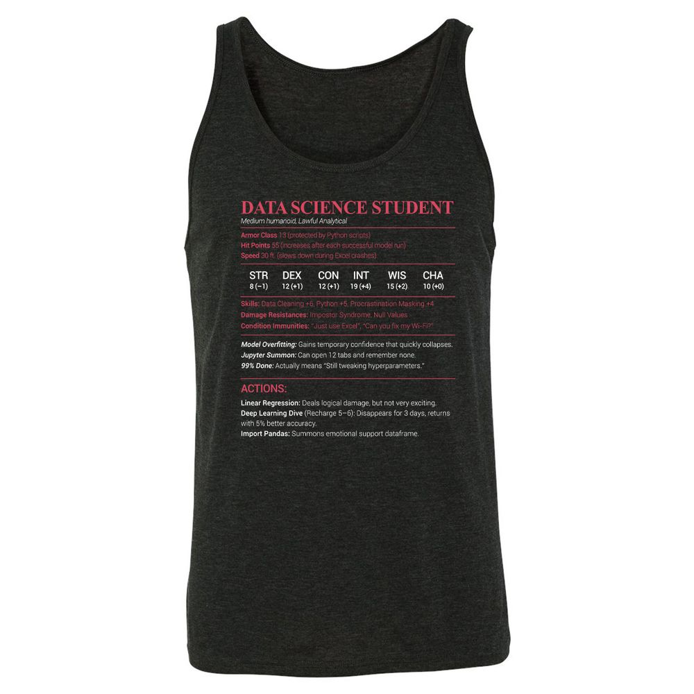 Data Science Student Unisex Jersey Tank - Charcoal Black Triblend - 5