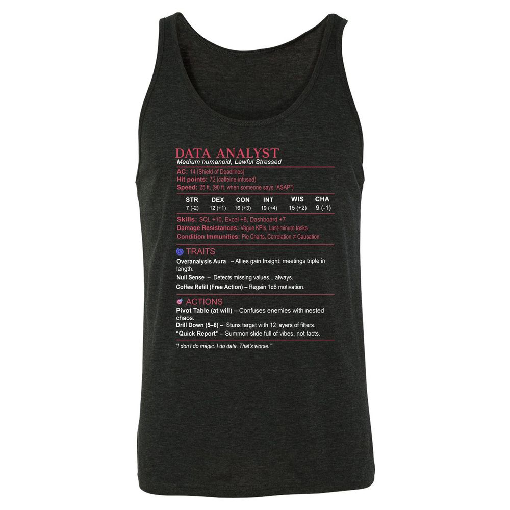 Data Analyst Stats Unisex Jersey Tank - Charcoal Black Triblend - 5