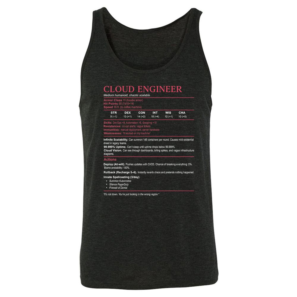 Cloud Engineer Stats Unisex Jersey Tank - Charcoal Black Triblend - 5