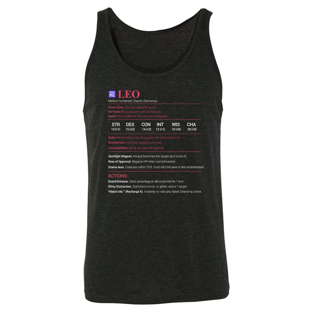 Leo Stats Unisex Jersey Tank - Charcoal Black Triblend - 5