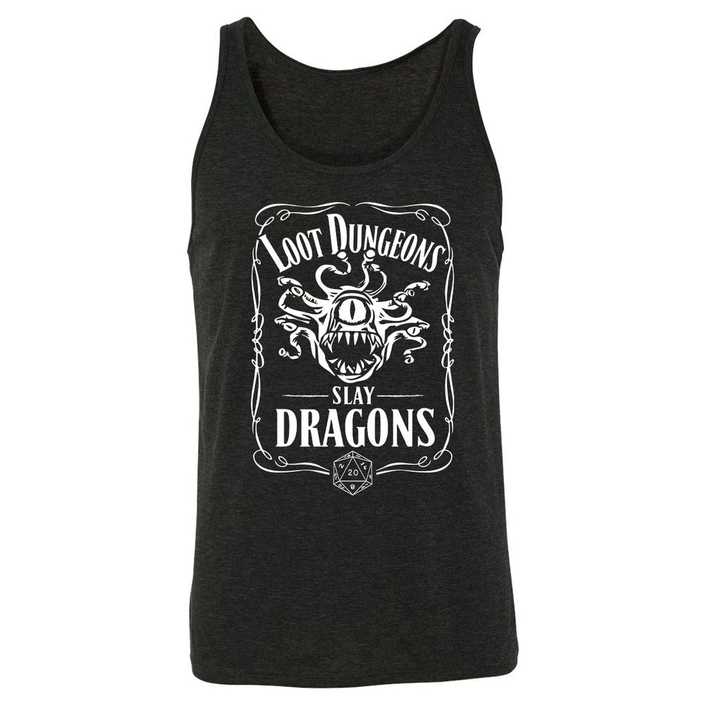 Loot Dungeon Slay Dragons Unisex Jersey Tank - Charcoal Black Triblend - 5