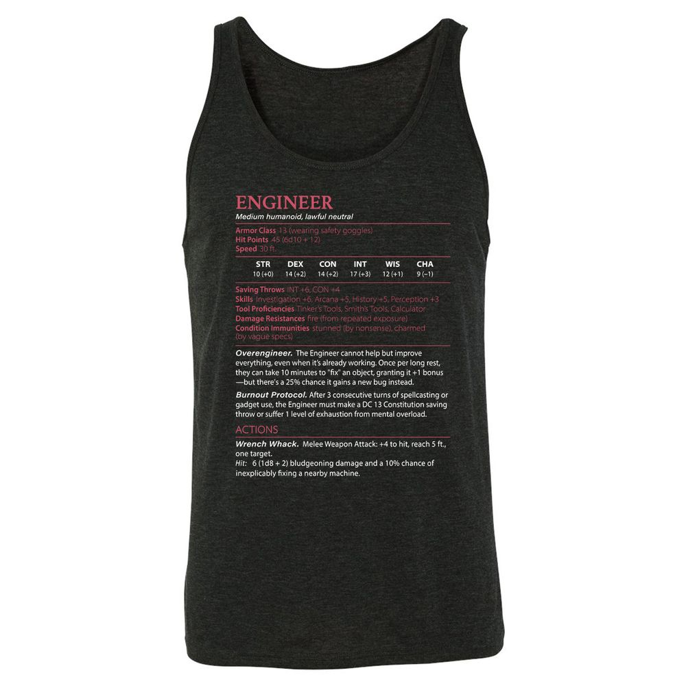 Engineer Stats Unisex Jersey Tank - Charcoal Black Triblend - 5