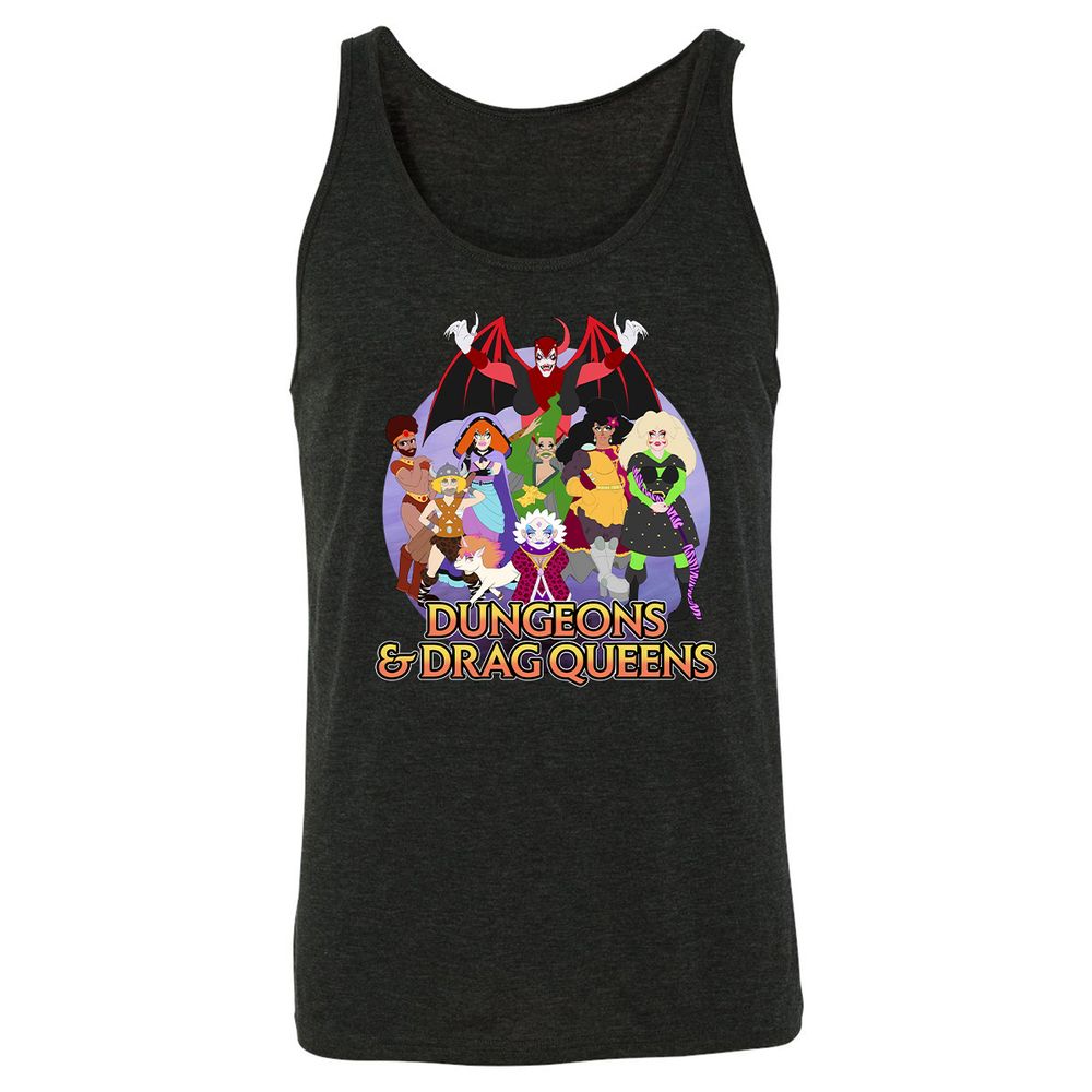 Dungeons n Drag Queens Cartoon Unisex Jersey Tank - Charcoal Black Triblend - 5