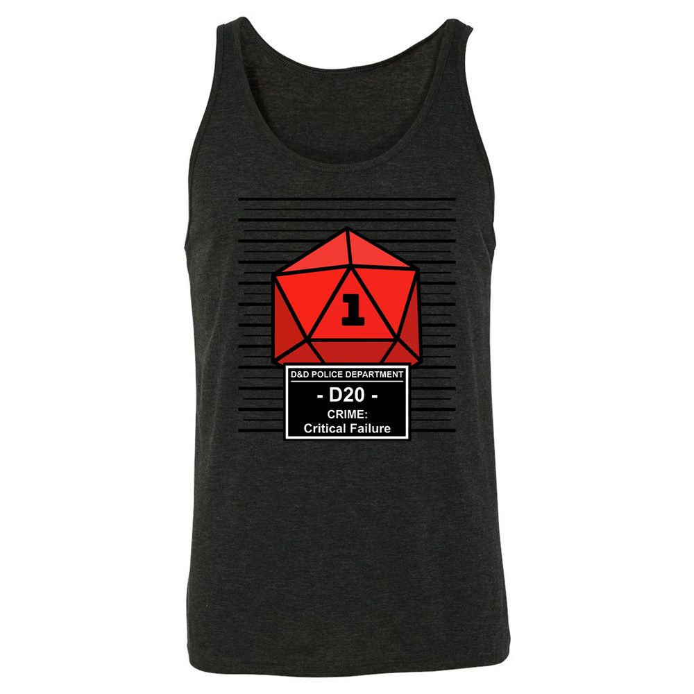D20 Arrested For Critical Failure Unisex Jersey Tank - Charcoal Black Triblend - 5