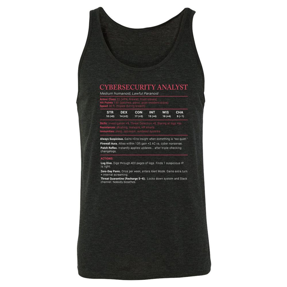 Cybersecurity Analyst Stats Unisex Jersey Tank - Charcoal Black Triblend - 5