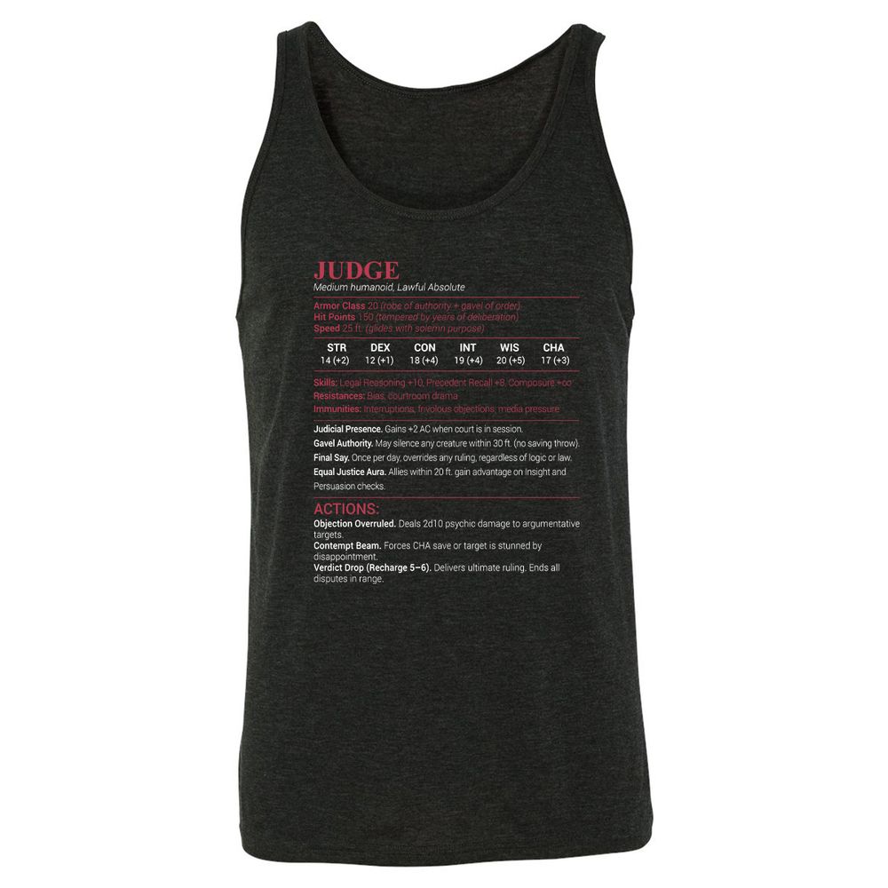 Judge Stats Unisex Jersey Tank - Charcoal Black Triblend - 5
