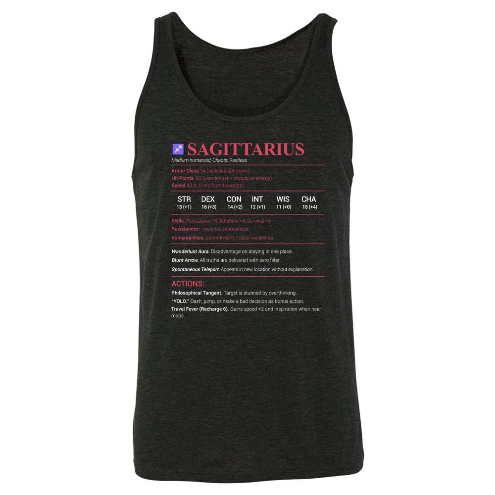 Sagittarius Stats Unisex Jersey Tank - Charcoal Black Triblend - 5