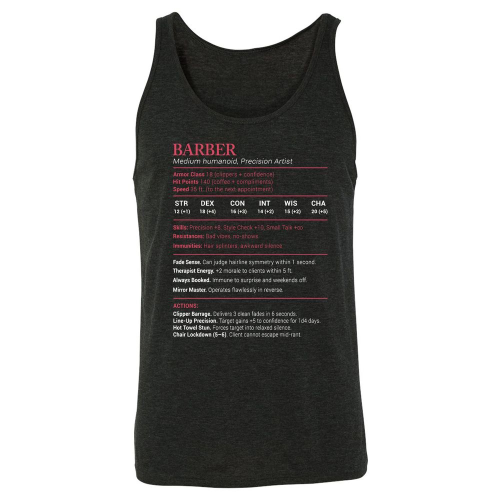 Barber Stats Unisex Jersey Tank - Charcoal Black Triblend - 5