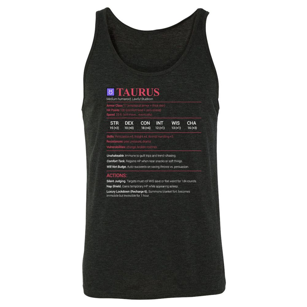 Taurus Stats Unisex Jersey Tank - Charcoal Black Triblend - 5