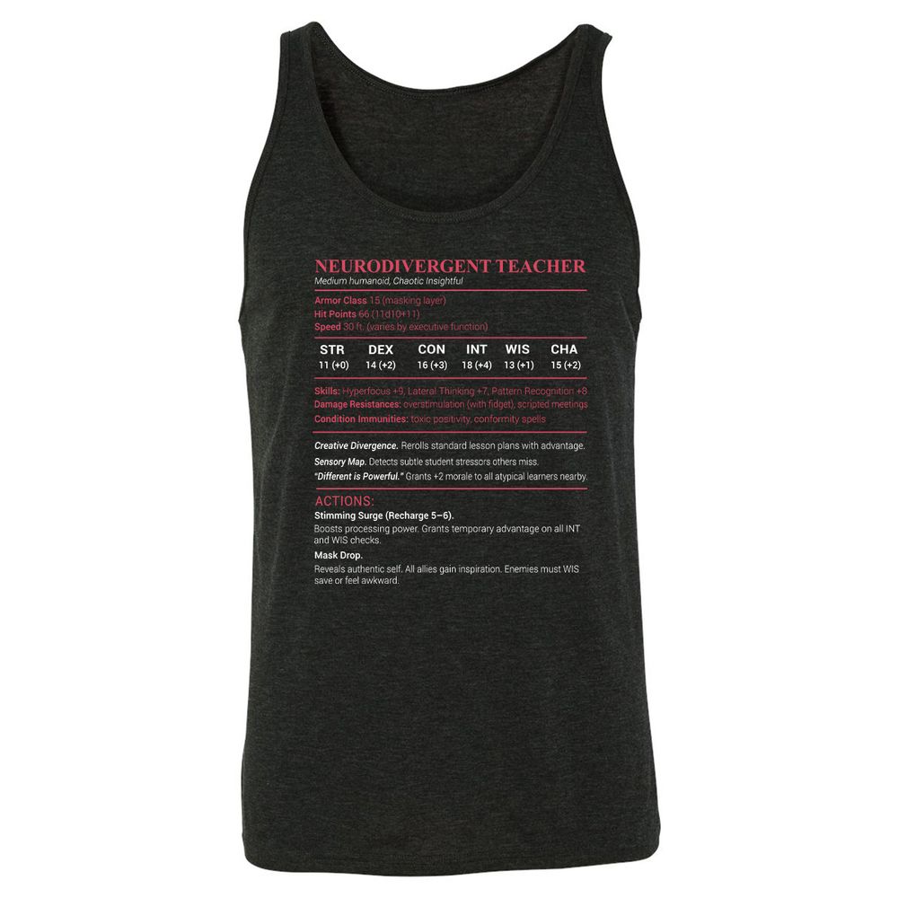 Neurodivergent Teacher Stats Unisex Jersey Tank - Charcoal Black Triblend - 5