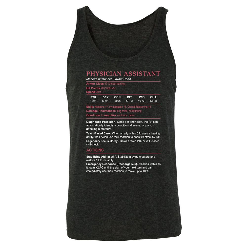 PHYSICIAN ASSISTANT Stats Unisex Jersey Tank - Charcoal Black Triblend - 5