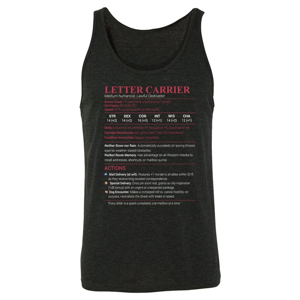 Letter Carrier Unisex Jersey Tank - Charcoal Black Triblend - 5