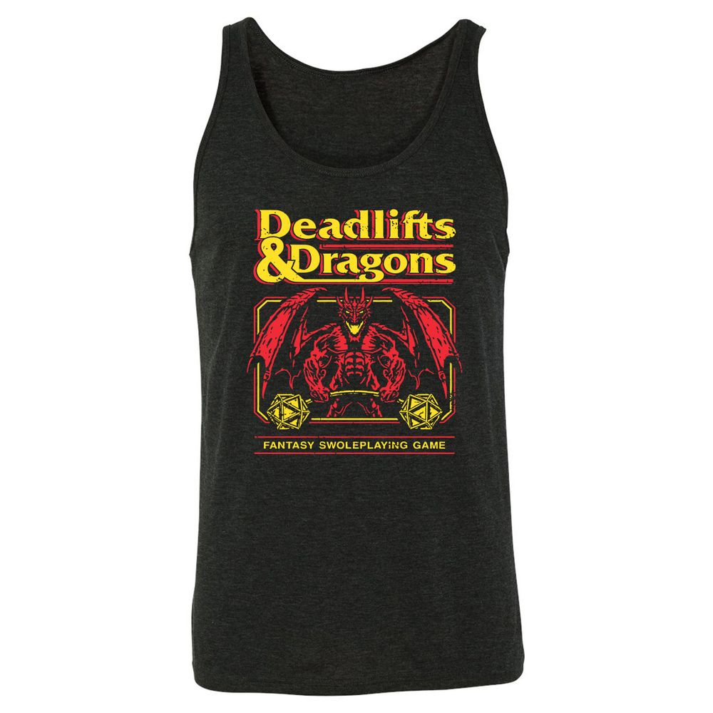 Deadlifts And Dragons Unisex Jersey Tank - Charcoal Black Triblend - 5