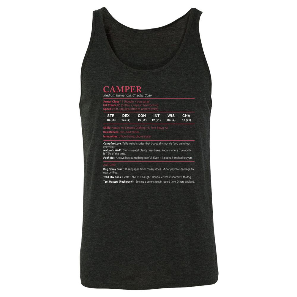 Camper Stats Unisex Jersey Tank - Charcoal Black Triblend - 5