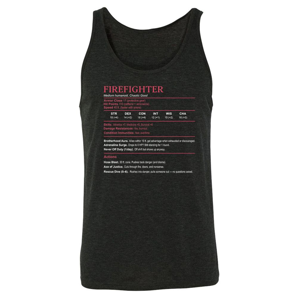 Firefighter Stats Unisex Jersey Tank - Charcoal Black Triblend - 5